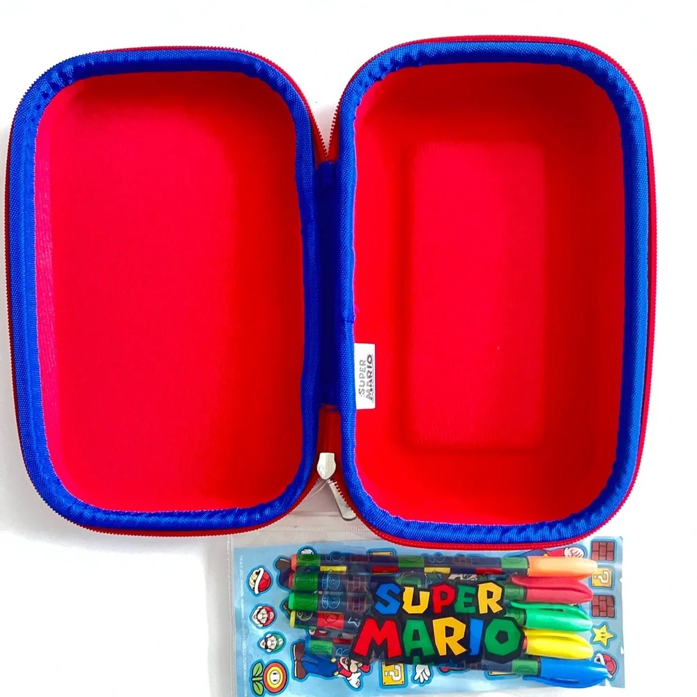 NEW Nintendo Super Mario Pencil Case & Pens & Stickers Set